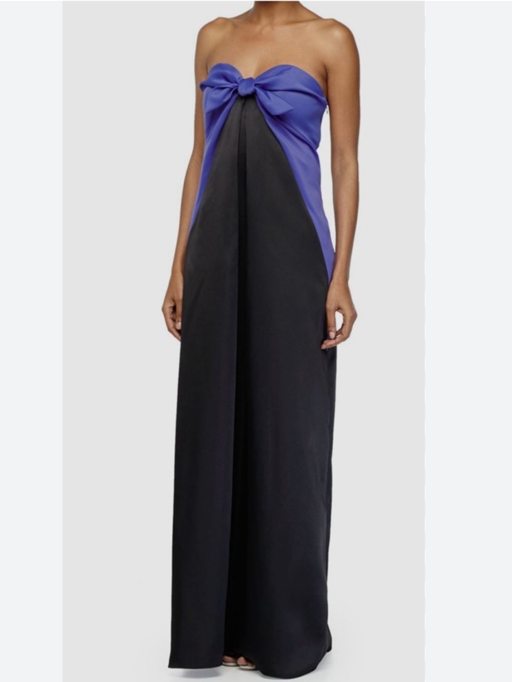 Halston Heritage Black and Blue Knot-Front Strapless Maxi Skirt
